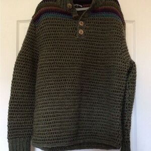 Men's Olive Green Sweater with Multicolor Stripes